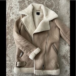 womens Beige peacoat with faux fur